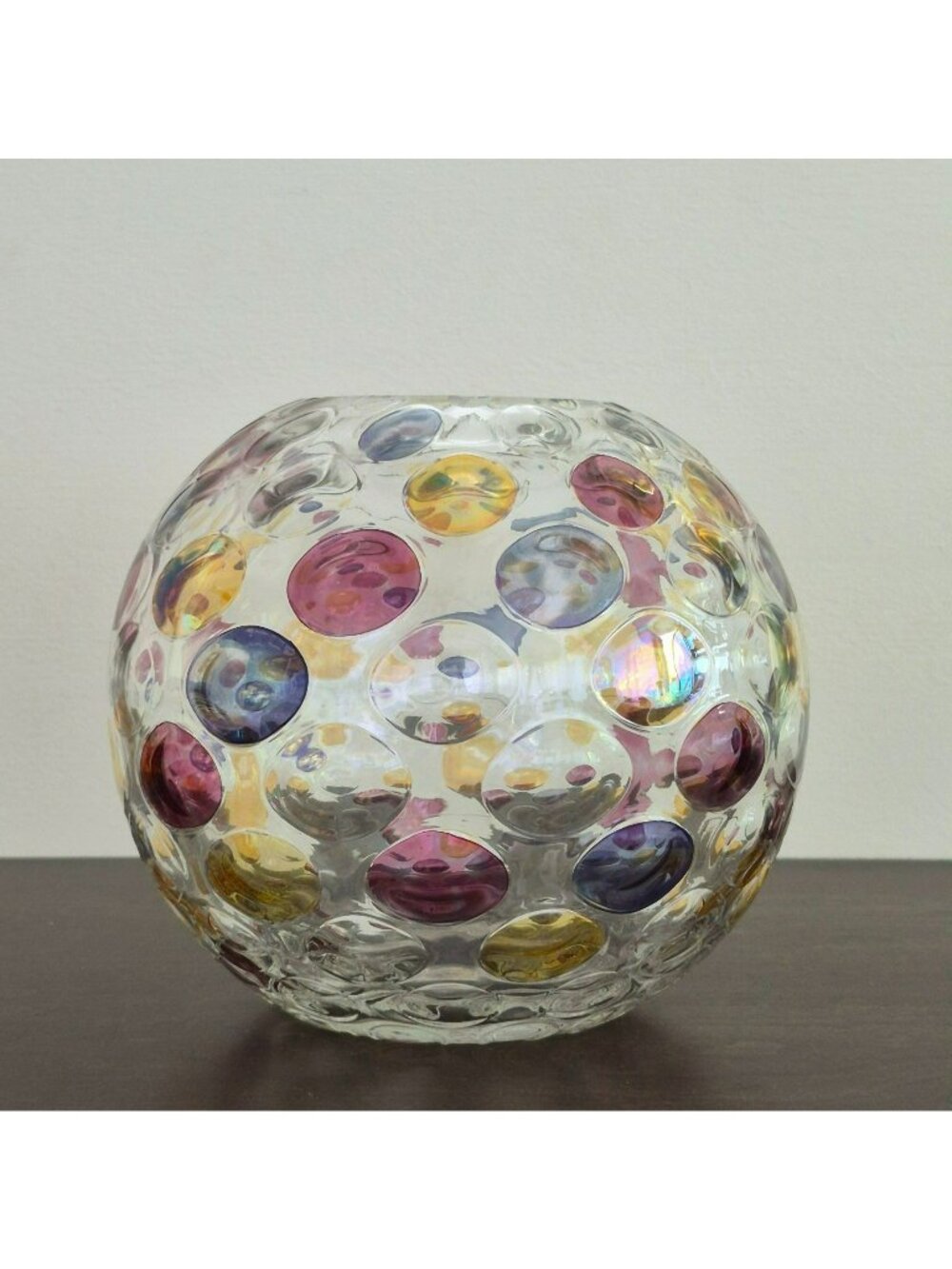 Vintage 1960s Borske Sklo "Nemo" Round Vase, Colorful Optical Coin Dot Art Glass